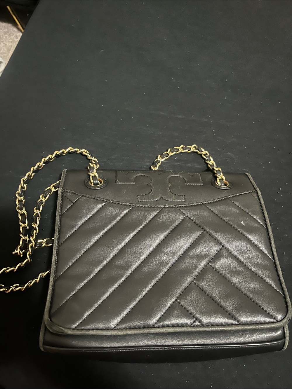 Tory Burch Black Quilted Leather Fleming Chain Shoulder Bag